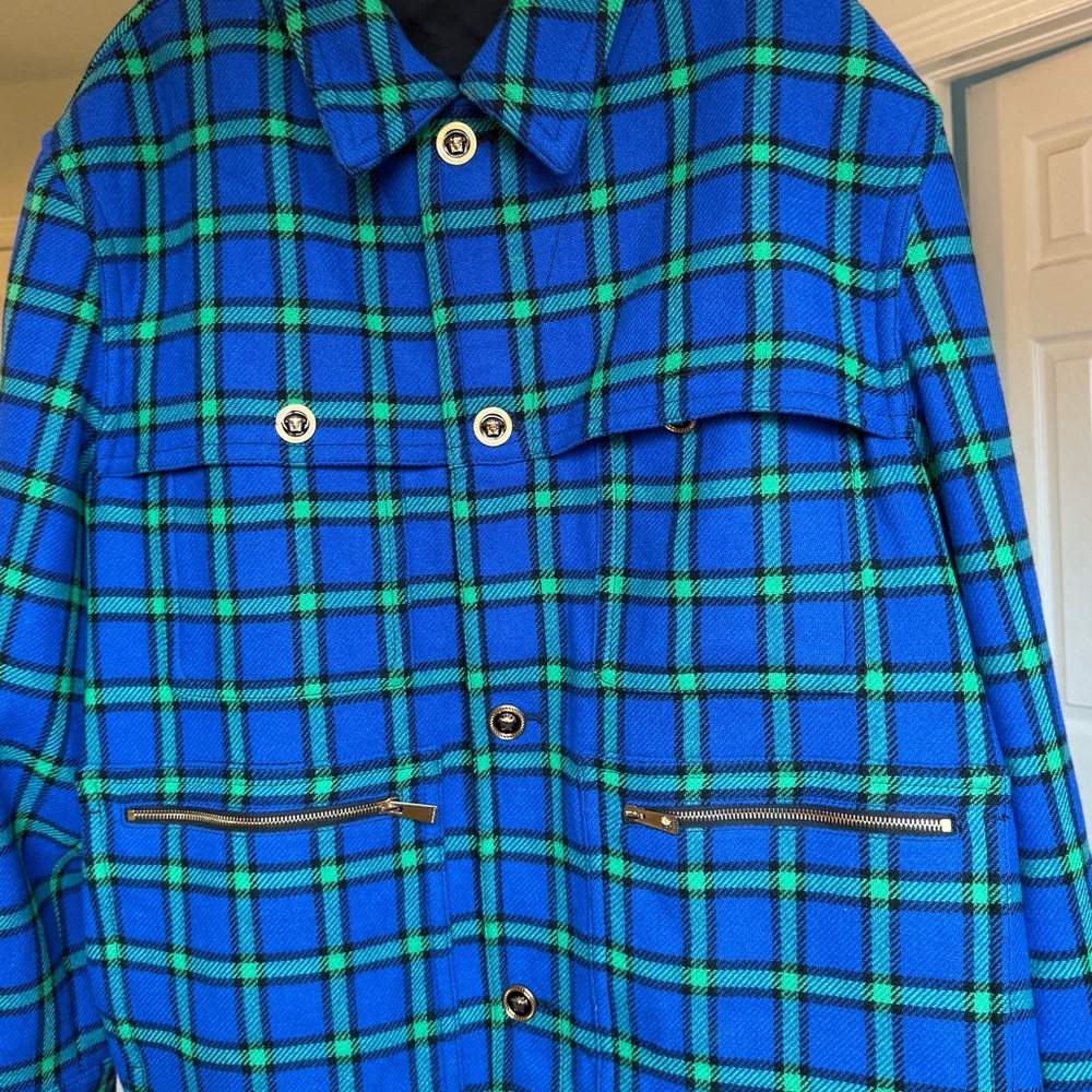 Versace Blue and Green Checkered Men's Jacket